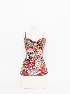 Vintage x Red Floral Silk Bow Tank (M)