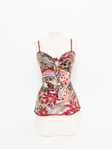Vintage x Red Floral Silk Bow Tank (M)