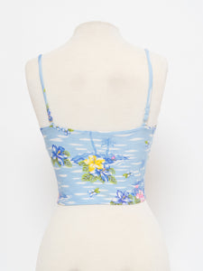 Vintage x Made in USA x Baby Blue Hawaiian Crop Top (XS, S)