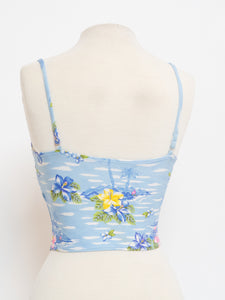 Vintage x Made in USA x Baby Blue Hawaiian Crop Top (XS, S)