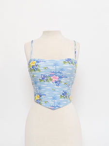 Vintage x Made in USA x Baby Blue Hawaiian Crop Top (XS, S)