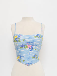 Vintage x Made in USA x Baby Blue Hawaiian Crop Top (XS, S)