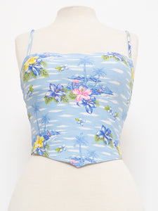 Vintage x Made in USA x Baby Blue Hawaiian Crop Top (XS, S)