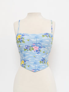 Vintage x Made in USA x Baby Blue Hawaiian Crop Top (XS, S)
