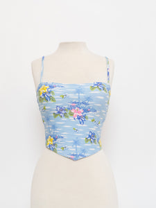 Vintage x Made in USA x Baby Blue Hawaiian Crop Top (XS, S)