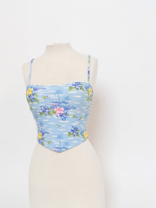 Vintage x Made in USA x Baby Blue Hawaiian Crop Top (XS, S)