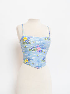 Vintage x Made in USA x Baby Blue Hawaiian Crop Top (XS, S)