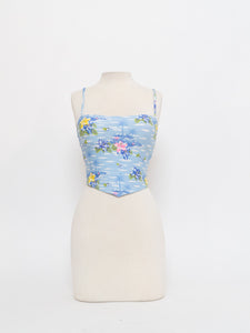 Vintage x Made in USA x Baby Blue Hawaiian Crop Top (XS, S)