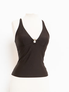 Vintage x Brown Halter Cropped Swim Tank (S, M)