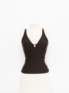 Vintage x Brown Halter Cropped Swim Tank (S, M)