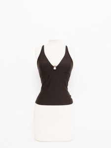 Vintage x Brown Halter Cropped Swim Tank (S, M)