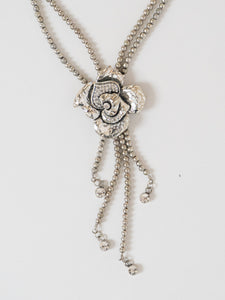 Layered Silver Bead Chunky Rose Necklace