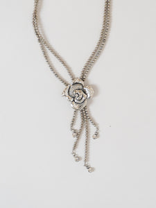 Layered Silver Bead Chunky Rose Necklace