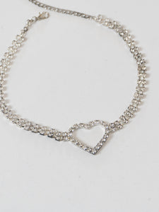 Silver Rhinestone Heart Choker