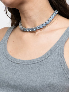 Silver And Blue Rhinestone Choker