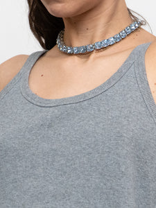 Silver And Blue Rhinestone Choker