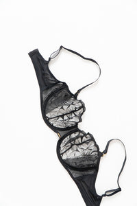 PARJEELING x  Black Floral Mesh Bra (D, DD)