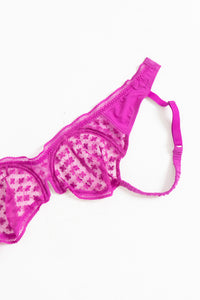 Bright Pink And Purple Lace Bra (34 D, DD)