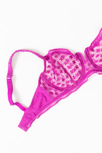 Bright Pink And Purple Lace Bra (34 D, DD)