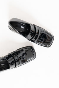 ZARA x Patent Black Heeled Loafers (6.5)