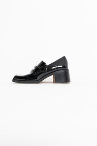 ZARA x Patent Black Heeled Loafers (6.5)