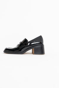 ZARA x Patent Black Heeled Loafers (6.5)