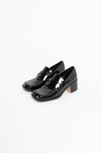 ZARA x Patent Black Heeled Loafers (6.5)