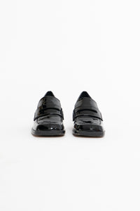 ZARA x Patent Black Heeled Loafers (6.5)