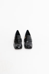 ZARA x Patent Black Heeled Loafers (6.5)