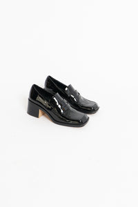 ZARA x Patent Black Heeled Loafers (6.5)
