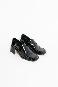 ZARA x Patent Black Heeled Loafers (6.5)