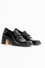 Load image into Gallery viewer, ZARA x Patent Black Heeled Loafers (6.5)