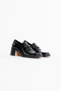 ZARA x Patent Black Heeled Loafers (6.5)