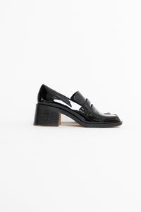 ZARA x Patent Black Heeled Loafers (6.5)