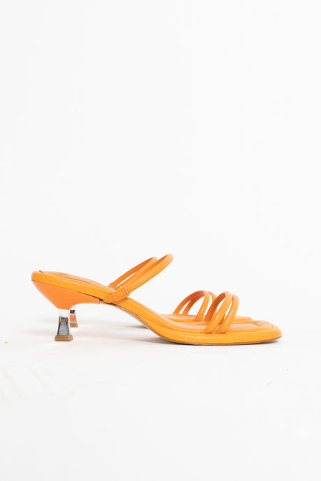 SCHUTZ x Orange Leather Heeled Sandals (7, 7.5)