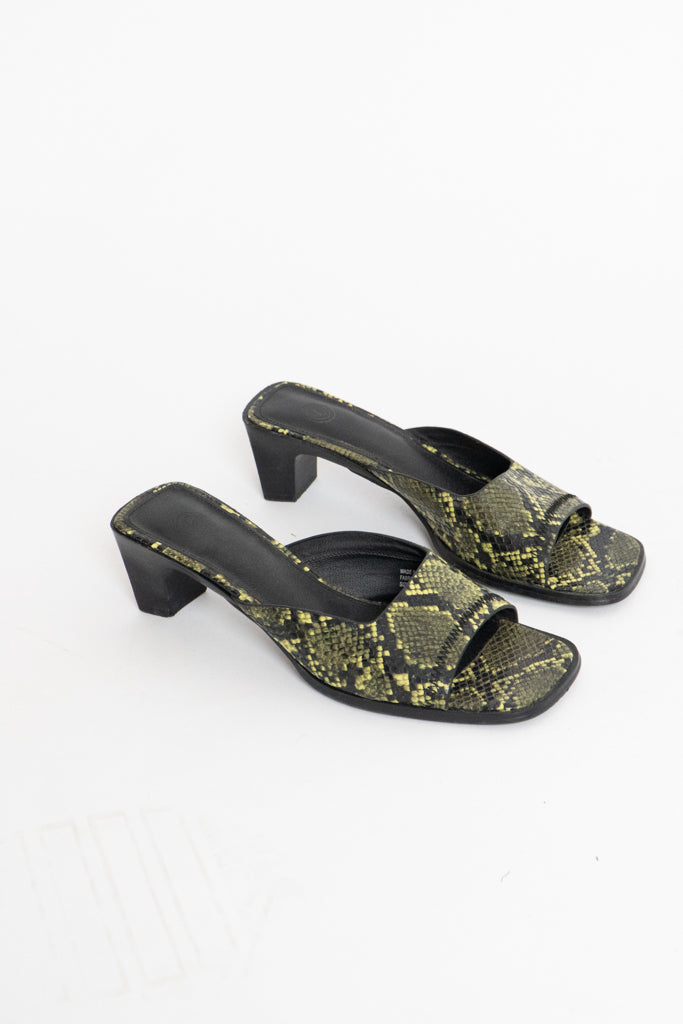 UO x Green Snakeskin PVC Sandal (7.5, 8)