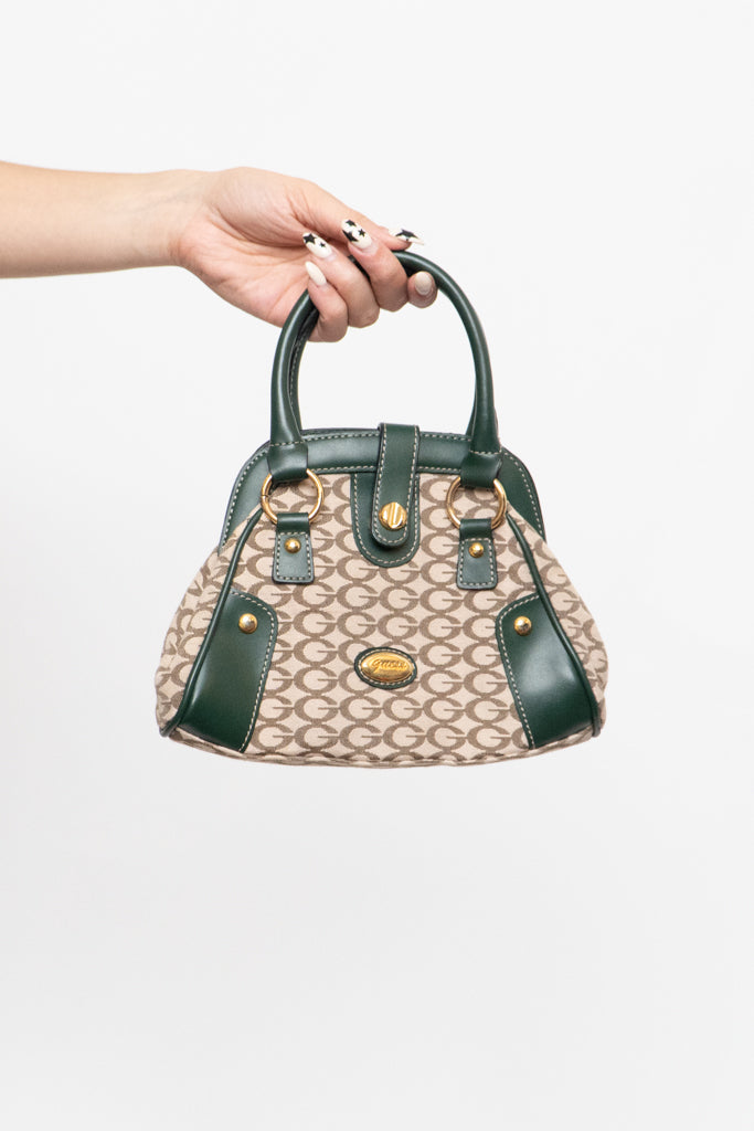 Vintage x GUESS Green, Beige Logo Mini Purse