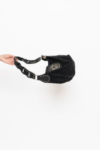 Vintage x Black Leatheroc Suede Jewelled Bag
