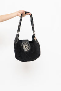 Vintage x Black Leatheroc Suede Jewelled Bag