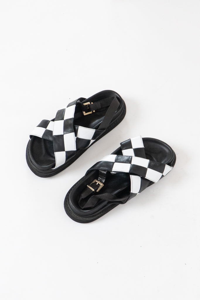 ALOHAS x White, Black Checkered Leather Sandals (8, 8.5)