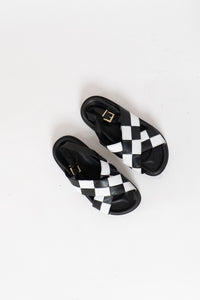 ALOHAS x White, Black Checkered Leather Sandals (8, 8.5)