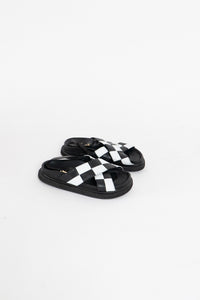 ALOHAS x White, Black Checkered Leather Sandals (8, 8.5)