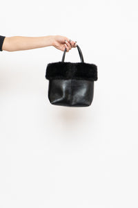 Vintage x ESPRIT Black Faux Leather Fur Purse