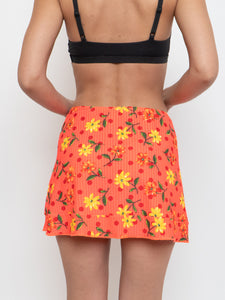 Vintage x Bright Coral Floral Mini Swim Skirt (M, L)