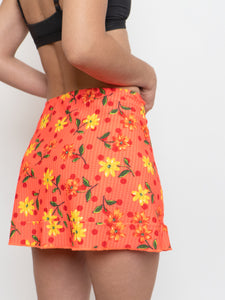Vintage x Bright Coral Floral Mini Swim Skirt (M, L)