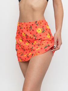 Vintage x Bright Coral Floral Mini Swim Skirt (M, L)