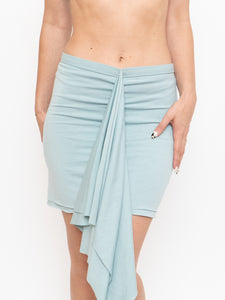 Vintage x Light Teal Frilly Stretch Mini Skirt (M)