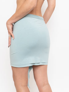 Vintage x Light Teal Frilly Stretch Mini Skirt (M)