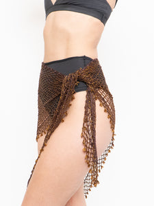 Vintage x Brown Beaded Crochet Wrap Skirt