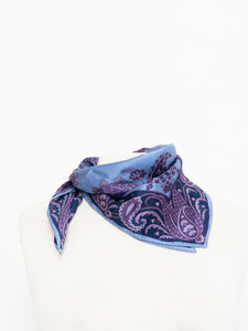 Vintage x Purple, Blue Paisley Patterned Silk Neck Scarf